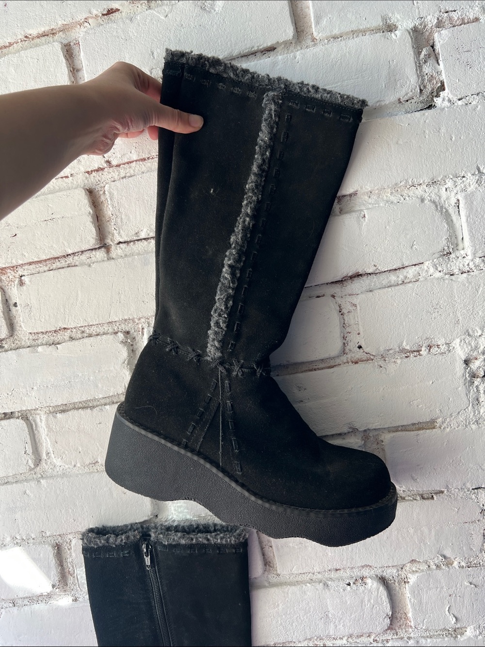 Platform GREATLAND Black Suede Knee-High Women's Winter Boots